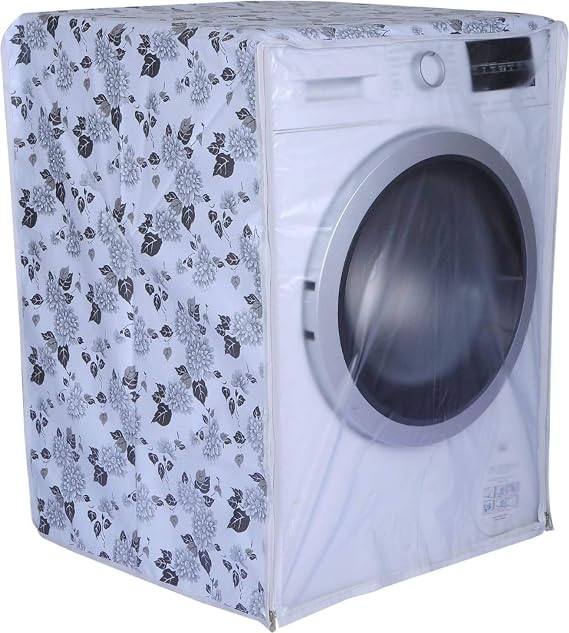 DALUCI Front Load Washing Machine Cover Suitable for Samsung 6.5 Kg & 8Kg (Half White & Grey, 63Cmsx63Cmsx81Cms)