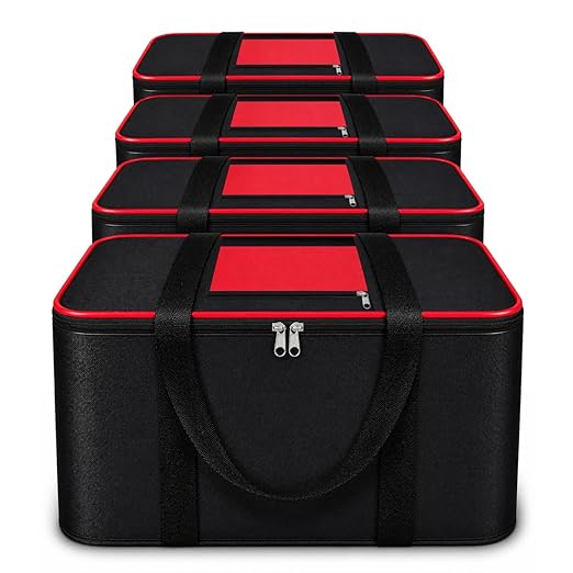 DALUCI Underbed Storage Bags for Clothes Pack of 4 Large Moisture Proof Organizer with Zipper Non Woven Foldable Storage Bag for Blanket Saree Wardrobe 54 x 46 x 28 cm (Black & Red - Large, 4 Pack)
