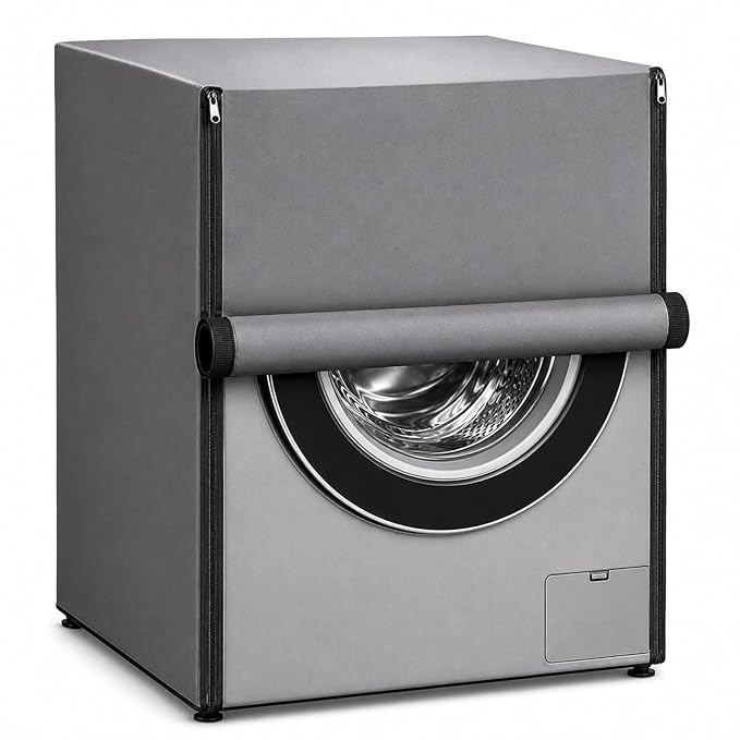 Washing Machine Cover Front Load for 6 Kg, 6.5 Kg, 7 Kg & 7.5 Kg Fully Automatic Machines | Waterproof Dustproof Polyester Protective Cover with Zipper (Black, 59X59X86 CM)
