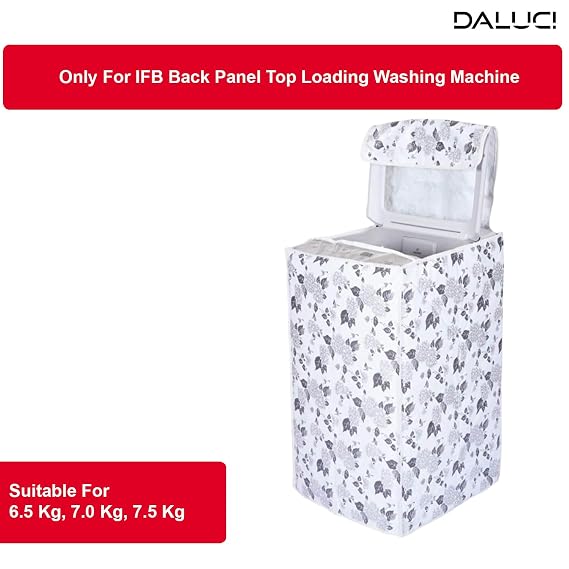 DALUCI Waterproof & Dustproof Top Load Washing Machine Cover | Compatible with IFB 6.5 Kg - 7.5 Kg Fully Automatic (Half White & Grey, 60cms X 60cms X 90cms)