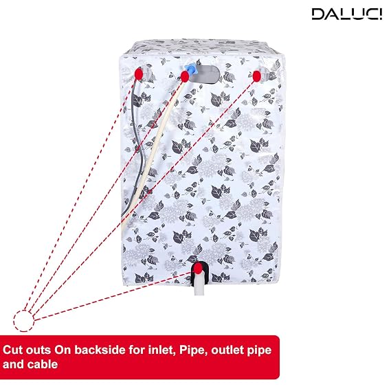DALUCI Waterproof & Dustproof Top Load Washing Machine Cover | Compatible with IFB 6.5 Kg - 7.5 Kg Fully Automatic (Half White & Grey, 60cms X 60cms X 90cms)