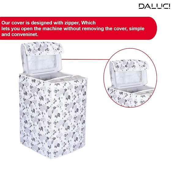 DALUCI Waterproof & Dustproof Top Load Washing Machine Cover | Compatible with IFB 6.5 Kg - 7.5 Kg Fully Automatic (Half White & Grey, 60cms X 60cms X 90cms)