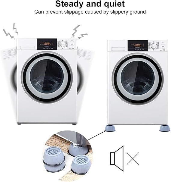 DALUCI 4 Pcs Anti Vibration Pads for Washing Machine with Suction Cup Feet, Refrigerator Stand, Washing Machine Stand, Furniture Base Stand, Fridge Stands for Single Door and Double Door (Blue Round)
