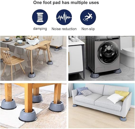 DALUCI 4 Pcs Anti Vibration Pads for Washing Machine with Suction Cup Feet, Refrigerator Stand, Washing Machine Stand, Furniture Base Stand, Fridge Stands for Single Door and Double Door (Blue Round)