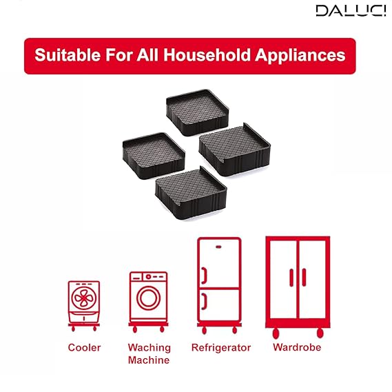 DALUCI Multi-Purpose Refrigerator Stand, Washing Machine Stand,Furniture Base Stand, Fridge Stands for Single Door and Double Door Table Height Extender Bed Stands for Legs (Set of 4) (Black)