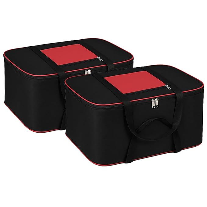 Underbed Storage Bags for Clothes Pack of 2 Large Moisture Proof Organizer with Zipper Non Woven Foldable Storage Bag for Blanket Saree Wardrobe 54 x 46 x 28 cm (Black & Red - Large, 2 Pack)