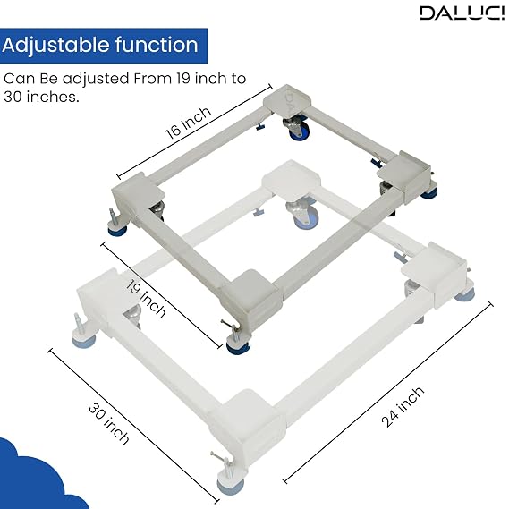 DALUCI Adjustable Washing Machine Stand with Wheels – Heavy Duty Metal Trolley for 6kg, 7kg, 8kg Appliance Base for Top & Front Load Washing Machine, Fridge, Dishwasher | Stands Upto 170Kg (White)