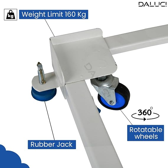 DALUCI Adjustable Washing Machine Stand with Wheels – Heavy Duty Metal Trolley for 6kg, 7kg, 8kg Appliance Base for Top & Front Load Washing Machine, Fridge, Dishwasher | Stands Upto 170Kg (White)