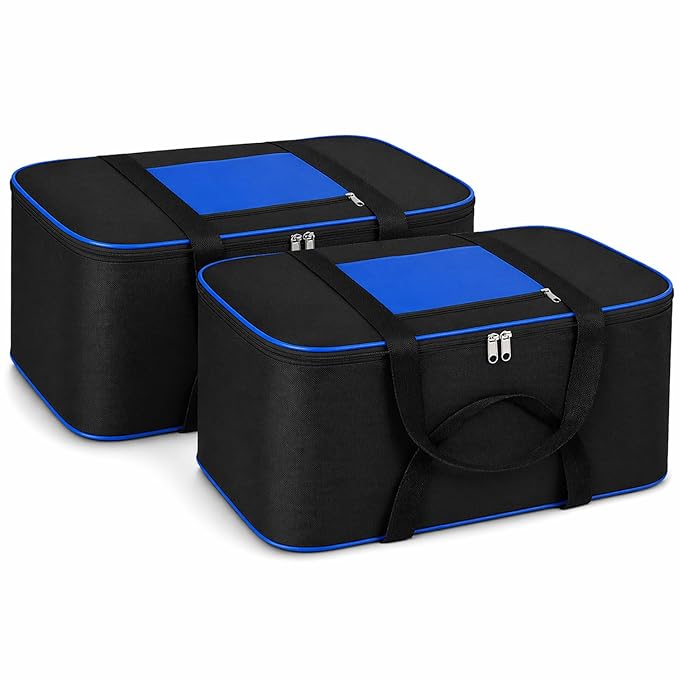 Underbed Storage Bags for Clothes Pack of 2 Large Moisture Proof Organizer with Zipper Non Woven Foldable Storage Bag for Blanket Saree Wardrobe 54 x 46 x 28 cm (Black & Blue - Large, 2 Pack)