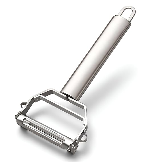 DALUCI 2 in 1 Julienne Peeler Stainless Steel Vegetable Peeler & Slicer | Fruit & Vegetable Cutter Shredder and Grater for Potato Carrot Cucumber | Kitchen Peeler Tool (Silver)