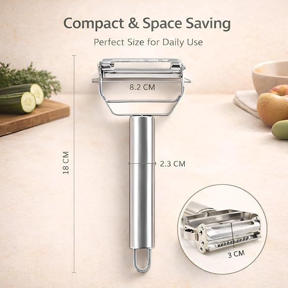 DALUCI 2 in 1 Julienne Peeler Stainless Steel Vegetable Peeler & Slicer | Fruit & Vegetable Cutter Shredder and Grater for Potato Carrot Cucumber | Kitchen Peeler Tool (Silver)