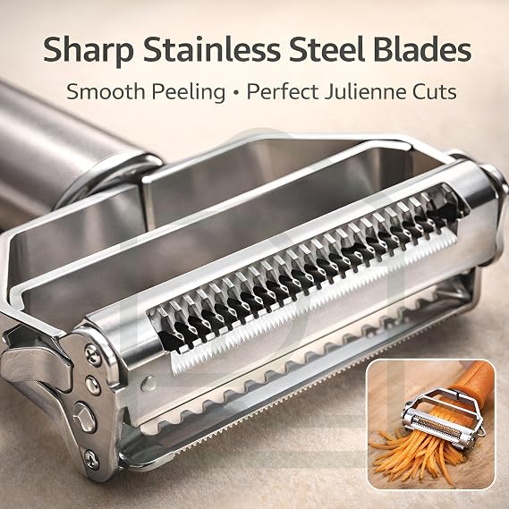 DALUCI 2 in 1 Julienne Peeler Stainless Steel Vegetable Peeler & Slicer | Fruit & Vegetable Cutter Shredder and Grater for Potato Carrot Cucumber | Kitchen Peeler Tool (Silver)