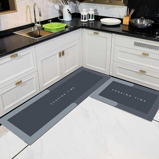 DALUCI 2 Pcs Anti-Fatigue Kitchen Mats, Waterproof Memory Foam Rugs, Non-Slip Floor Mats, Comfort Runner Carpets for Kitchen, Dining, Laundry Rooms Standing Desk Mat - Easy to Clean (2 Pcs Set)