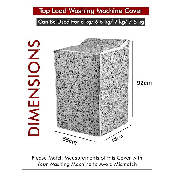 DALUCI Top Load Back Panel Washing Machine Cover for Samsung Fully Automatic 6 to 8 Kg, Waterproof & Dustproof Cover - Fits 6 Kg, 6.2 Kg, 6.5 Kg, 7 Kg, 7.5 Kg, 8 Kg (Black & Grey, 55 x 55 x 92 cm)