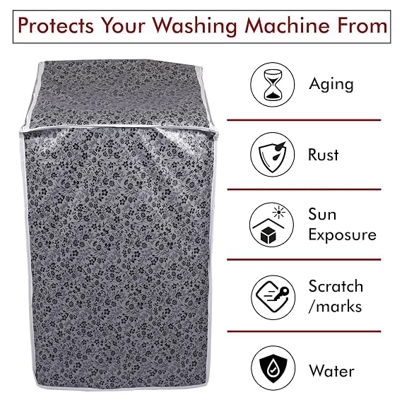 DALUCI Top Load Back Panel Washing Machine Cover for Samsung Fully Automatic 6 to 8 Kg, Waterproof & Dustproof Cover - Fits 6 Kg, 6.2 Kg, 6.5 Kg, 7 Kg, 7.5 Kg, 8 Kg (Black & Grey, 55 x 55 x 92 cm)