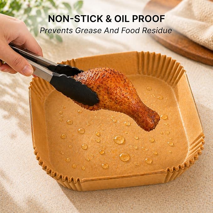 Air Fryer Paper Liners 100 PCS Disposable Air Fryer Liners Parchment Paper Sheets Oil Proof Non Stick Air Fryer Accessories for Frying Baking Cooking Square 8 Inch (Paper (Square), 100 Pcs)