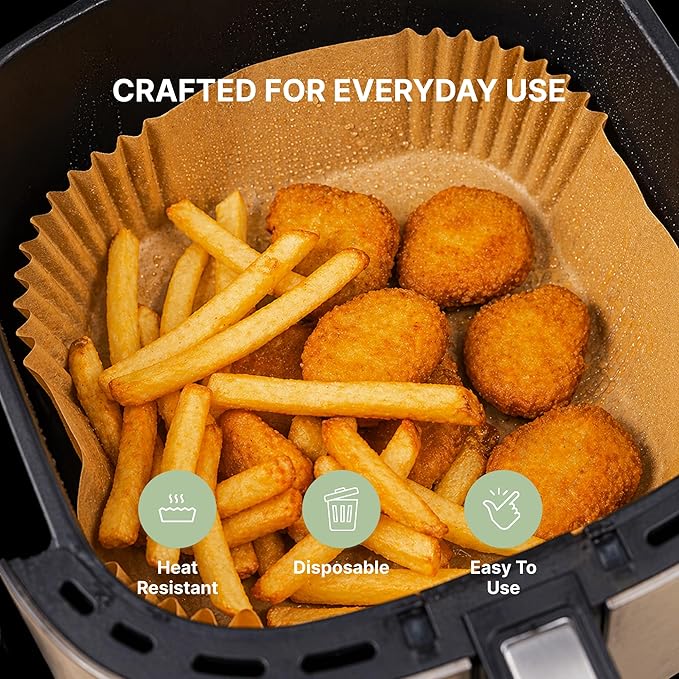 Air Fryer Paper Liners 100 PCS Disposable Air Fryer Liners Parchment Paper Sheets Oil Proof Non Stick Air Fryer Accessories for Frying Baking Cooking Square 8 Inch (Paper (Square), 100 Pcs)