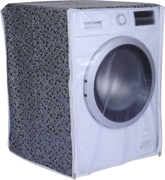 DALUCI Washing Machine Cover Front Load Compatible For IFB Front Load Washing Machine 7Kg, 7.5Kg, 8Kg, 8.5Kg | Waterproof & Dustproof Heavy Duty Fabric Protector (Black & Grey, 63x63x81 cm)