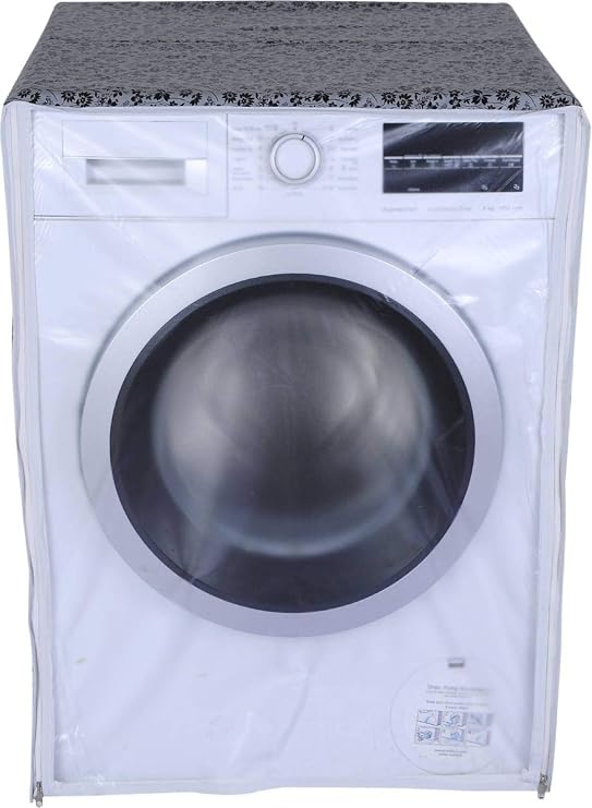 DALUCI Washing Machine Cover Front Load Compatible For IFB Front Load Washing Machine 7Kg, 7.5Kg, 8Kg, 8.5Kg | Waterproof & Dustproof Heavy Duty Fabric Protector (Black & Grey, 63x63x81 cm)