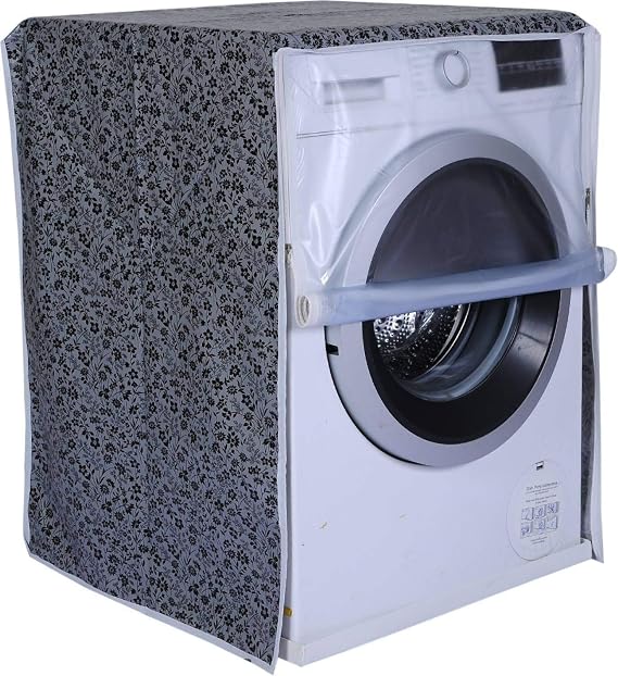 DALUCI Washing Machine Cover Front Load Compatible For IFB Front Load Washing Machine 7Kg, 7.5Kg, 8Kg, 8.5Kg | Waterproof & Dustproof Heavy Duty Fabric Protector (Black & Grey, 63x63x81 cm)