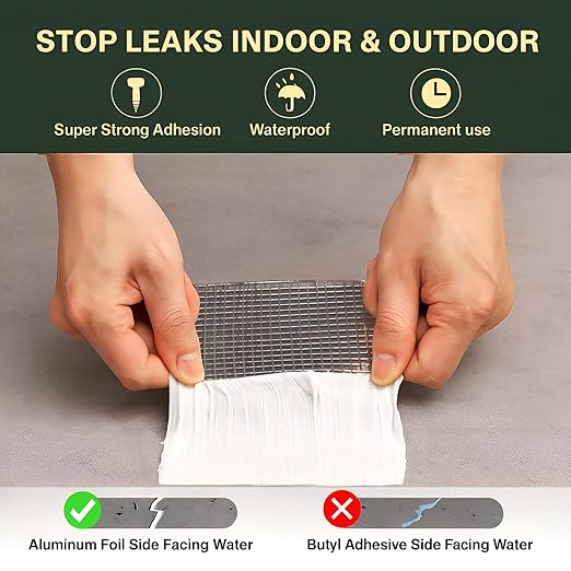 Super Strong Waterproof Butyl Tape for Leakage Repair – Self Adhesive Heavy Duty Aluminum Foil Tape for Roof Waterproofing