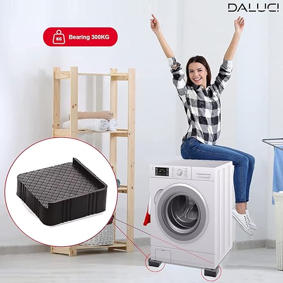 DALUCI Multi-Purpose Refrigerator Stand, Washing Machine Stand,Furniture Base Stand, Fridge Stands for Single Door and Double Door Table Height Extender Bed Stands for Legs (Set of 4) (Black)