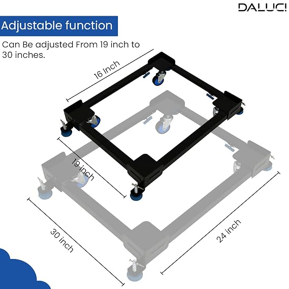 DALUCI Adjustable Washing Machine Stand with Wheels – Heavy Duty Metal Trolley with Anti Vibration Rubber Grips for 6kg, 7kg, 8kg Appliance Base for Top & Front Load Washing Machine, Fridge, Dishwasher, Refrigerator Stand.